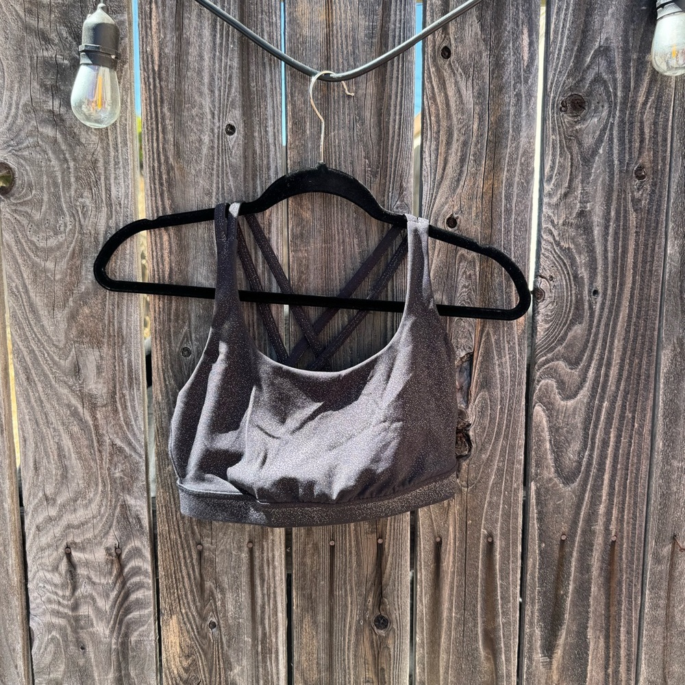 Lululemon Athletica Black with Silver Sparkles Strappy Sports Bra Size 8/Medium
